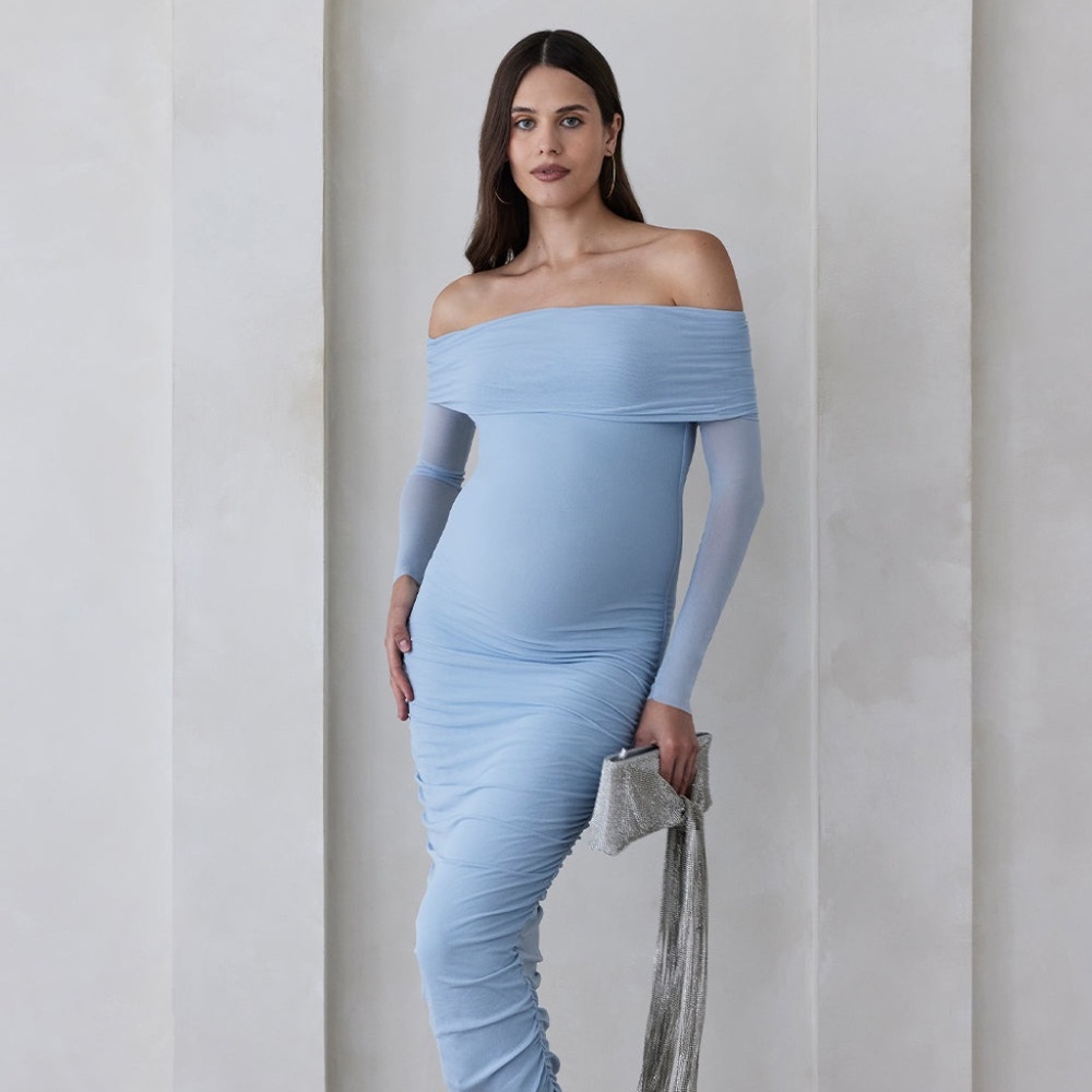 Off The Shoulder Mesh Dress in Powder Blue BUMPSUIT / Size L / WORN ONCE